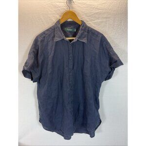 VTG women Lauren Ralph Lauren Button‎ Shirt XL Navy cap sleeve Linen top tunic